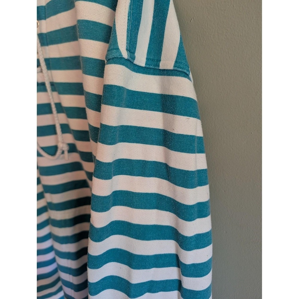 Cheetah Mervyns Vintage Striped Lace Up Sweatshirt Teal White Large Nautical - Picture 7 of 12